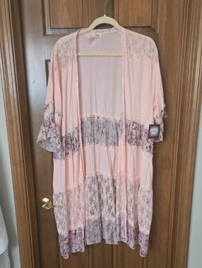 POL Blush Pink Floral Lace Kimono